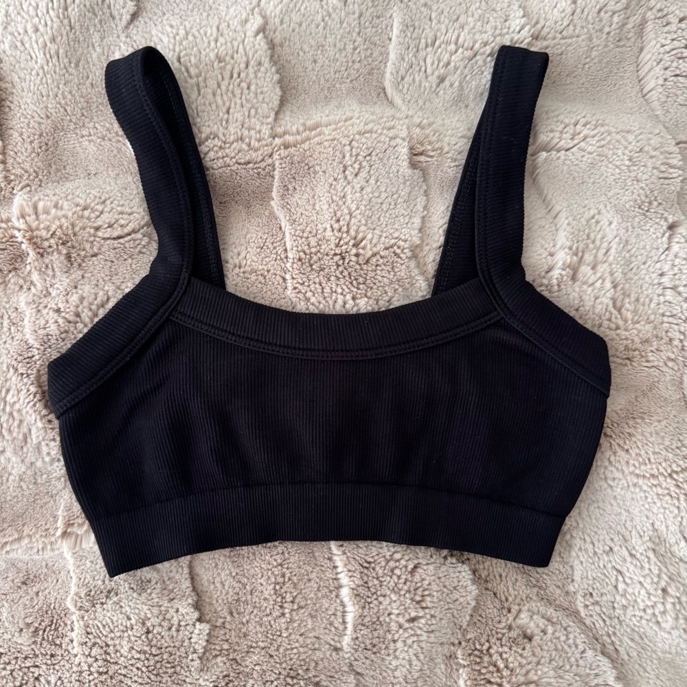 Urban Outfitters Black Ribbed Square-Neck Bralette